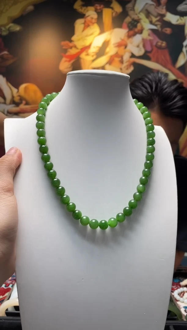 和田玉银S925镶嵌项链碧玉项链卡10mm多样性发一件