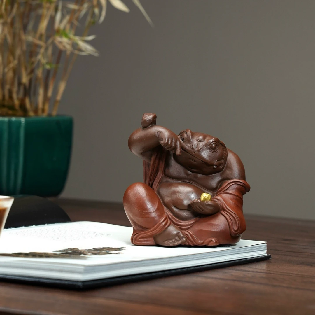 点石成金蟾仙紫砂茶宠摆件手工雕塑高端紫泥茶具精致生活招财转运