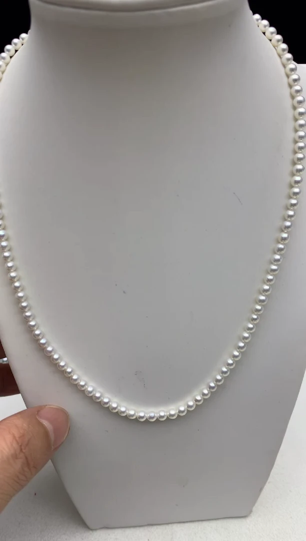 18K金镶嵌ff淡水珍珠白珠串链3~4mm