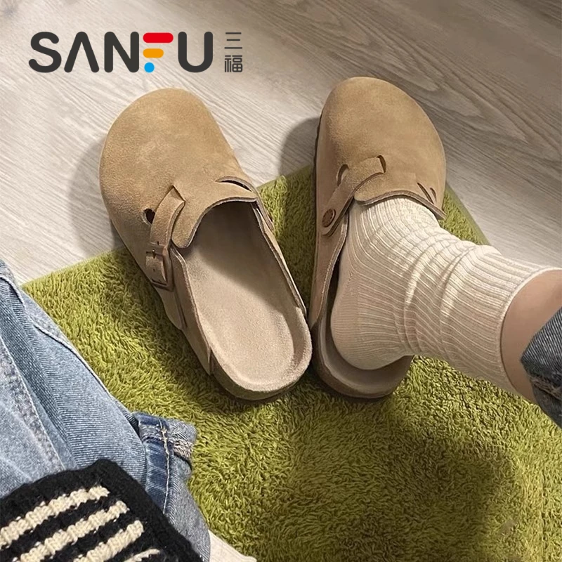 三福时尚勃肯鞋女2025夏季新款厚底博肯包头半拖鞋懒人一脚蹬女鞋