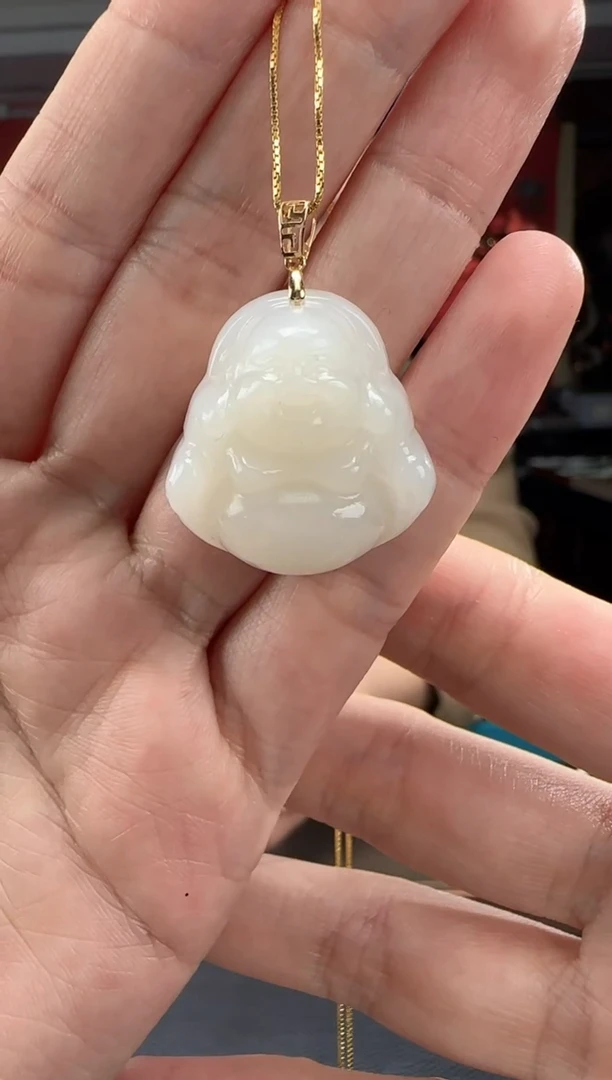 【闪购商品】和田玉颈饰18K金镶嵌白玉佛公