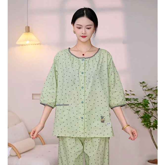 睡衣女士春秋款夏季七分袖九分裤薄款纯棉家居服可外穿全棉套装