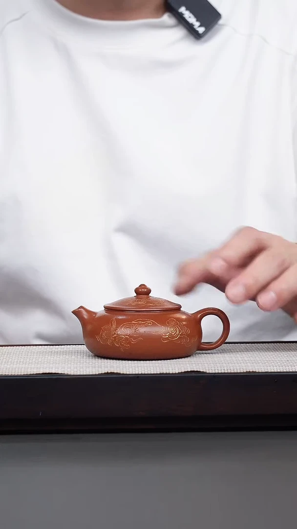 茶壶紫砂鹅黄朱泥刻绘寒江