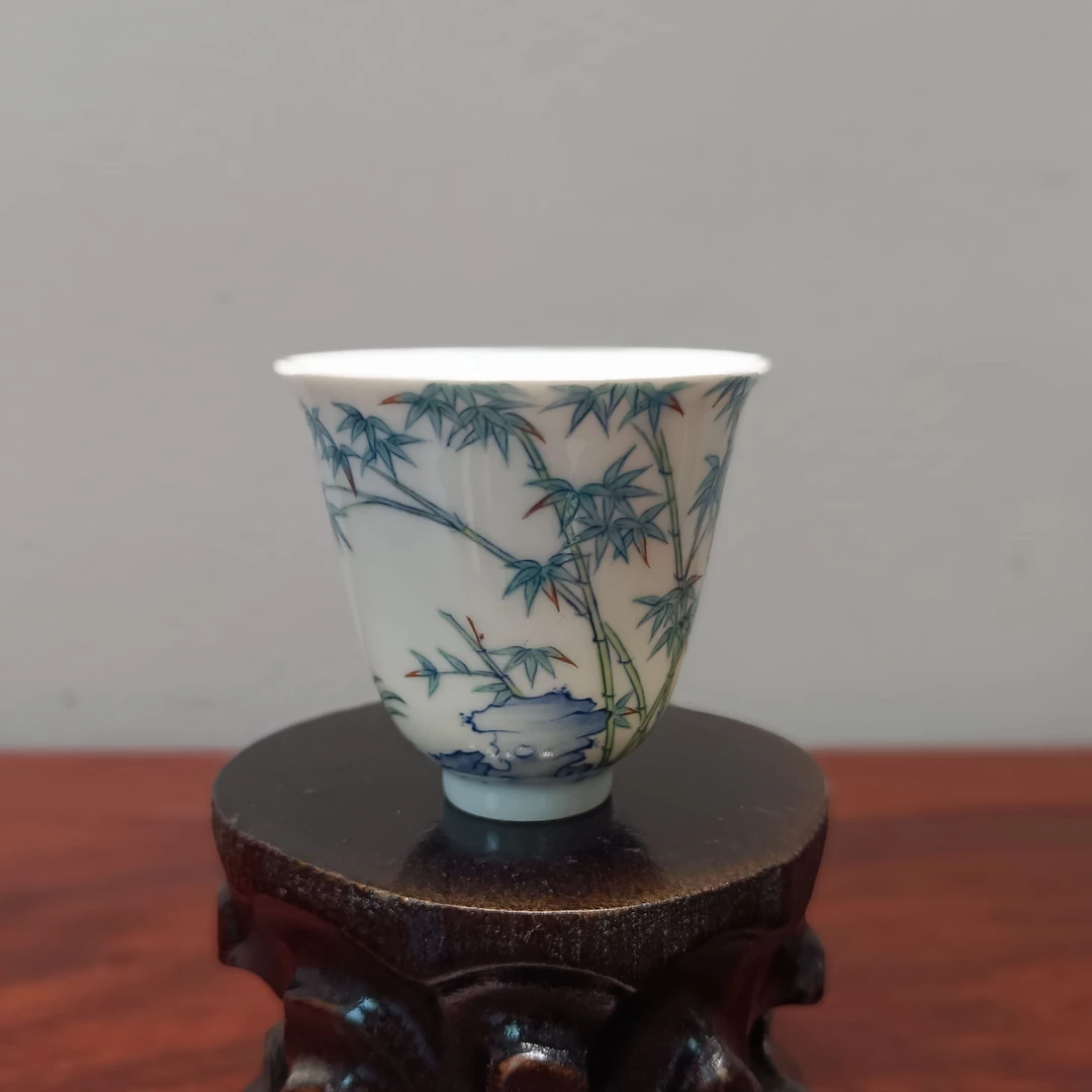 珽珽茶器【涂杏花】斗彩翠竹闻香杯70cc 瓷器茶周边