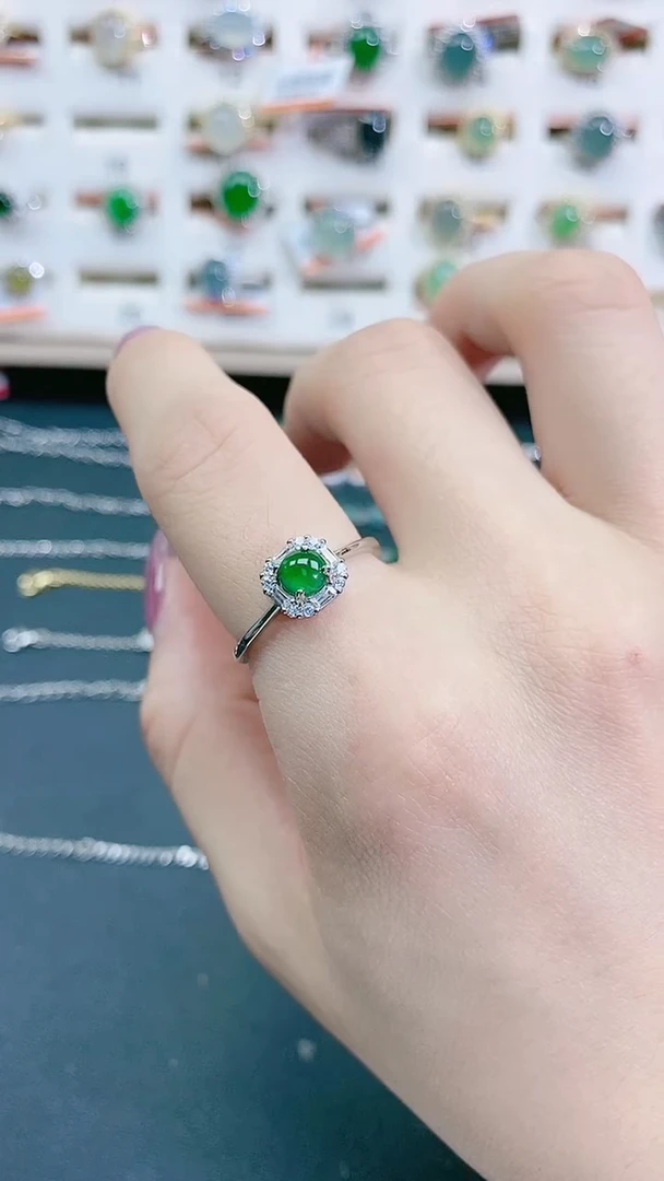 银S925镶嵌戒指翡翠天然翡翠