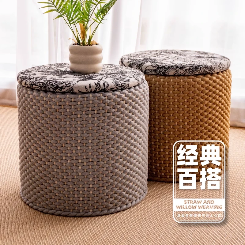 棉绳换鞋凳家居门口轻奢高级感收纳一体可坐鞋柜凳试衣间储物坐凳