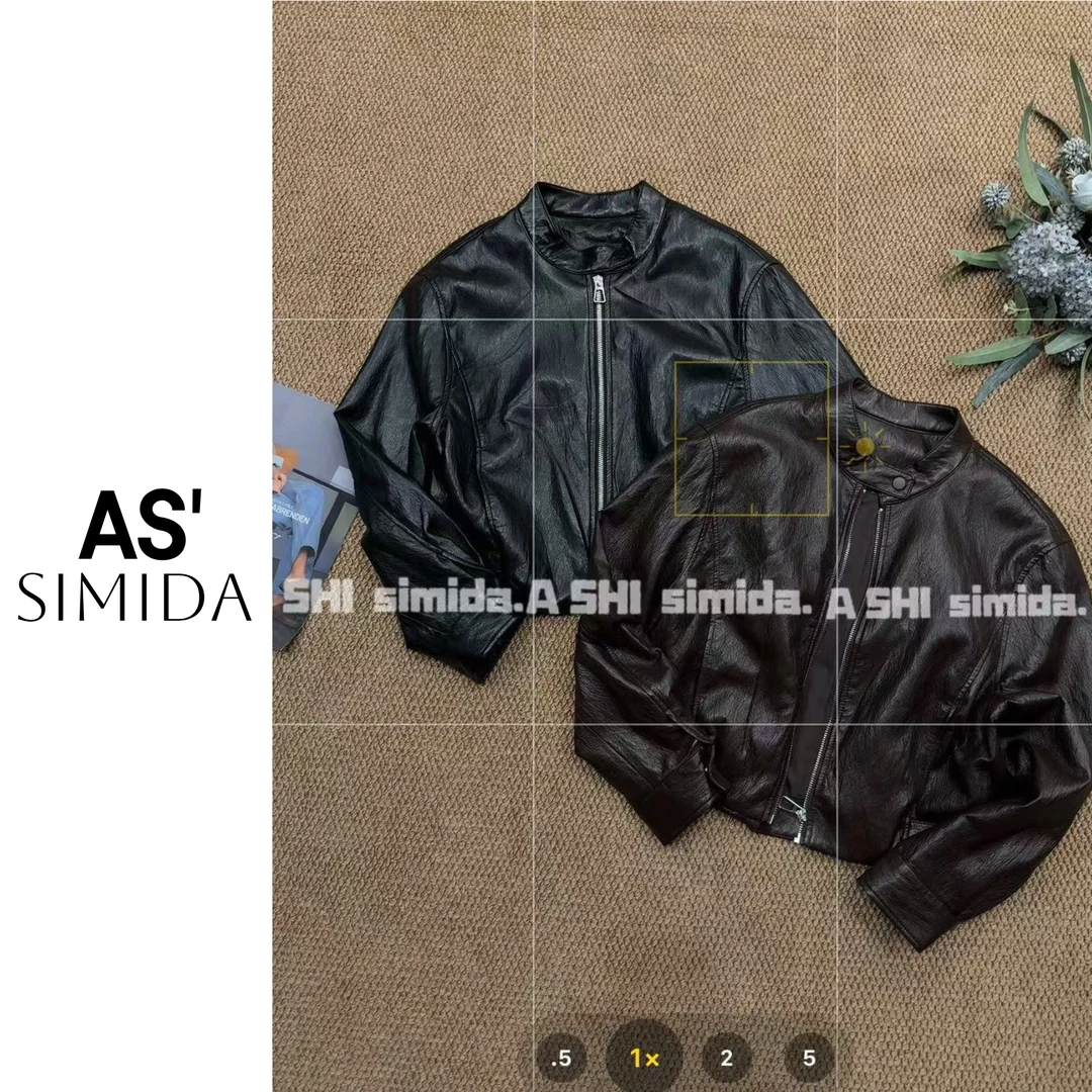 SIMIDA诗觅  韩系超软蛋白皮立领皱纹皮衣外套