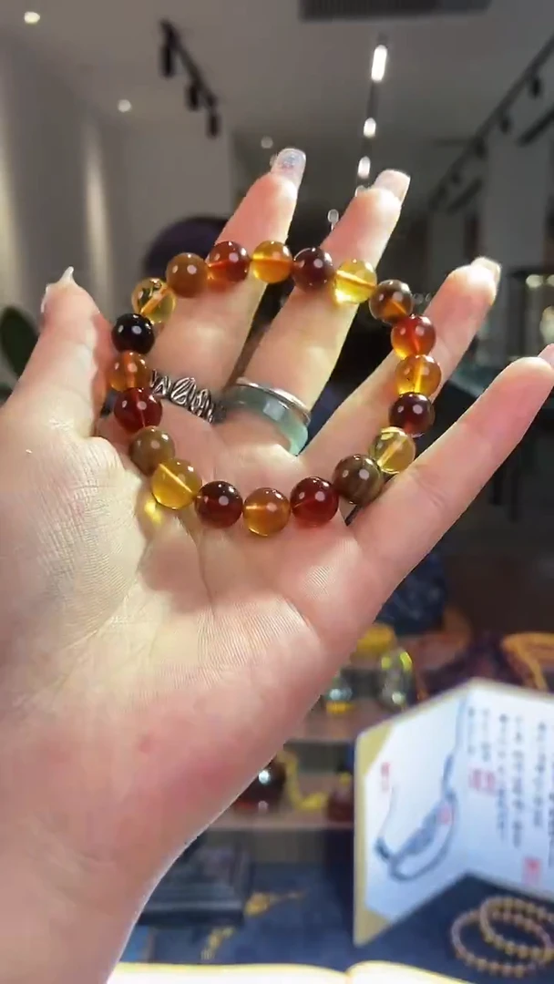 琥珀颈饰未镶嵌缅甸琥珀多宝手串
