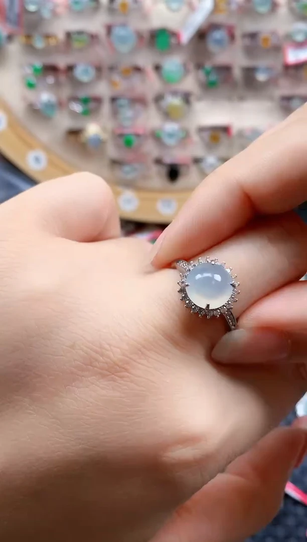 银S925镶嵌戒指翡翠天然A货缅甸翡翠