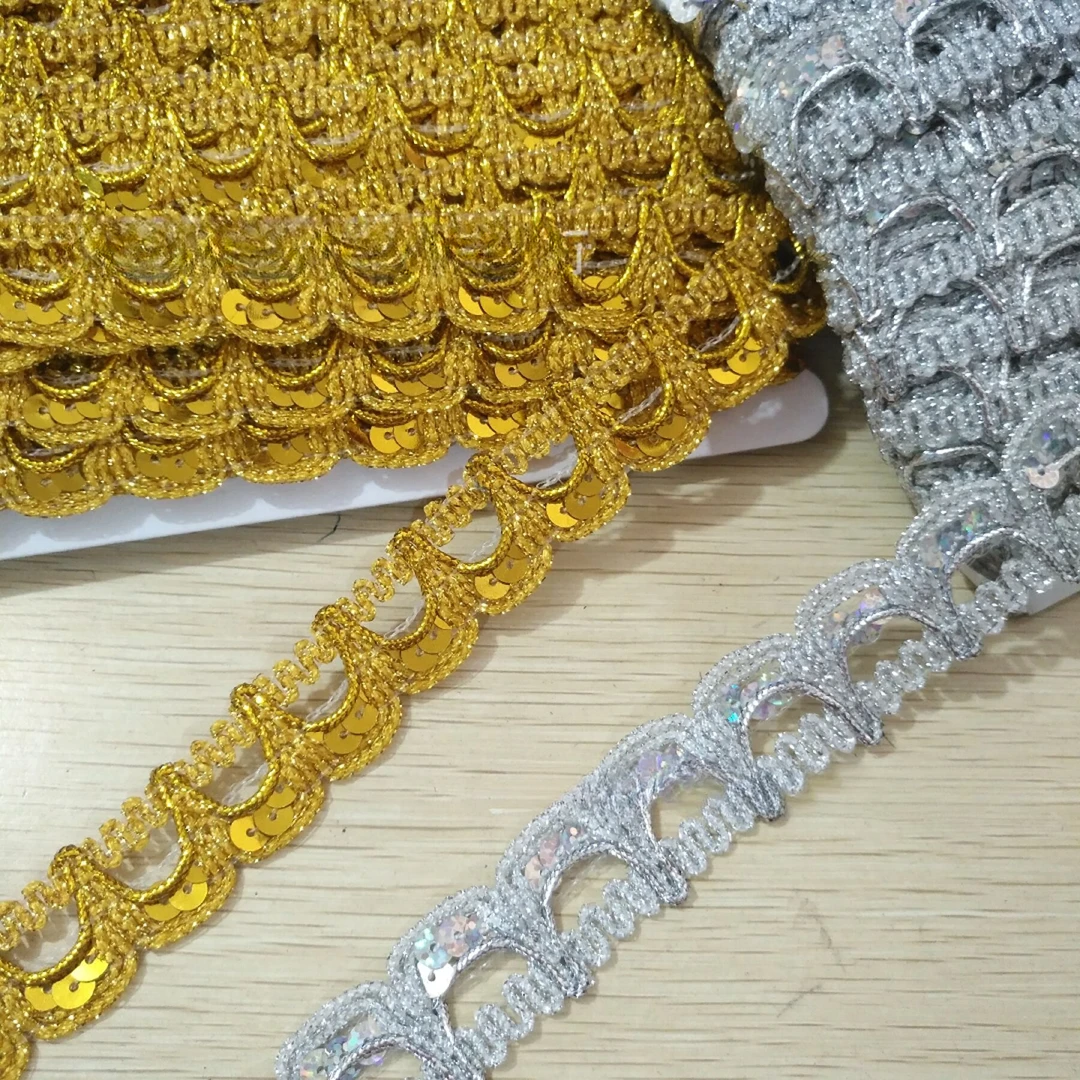 2公分金银色亮片花边镂空亮片舞台服装辅料 裙摆头饰拱门花边