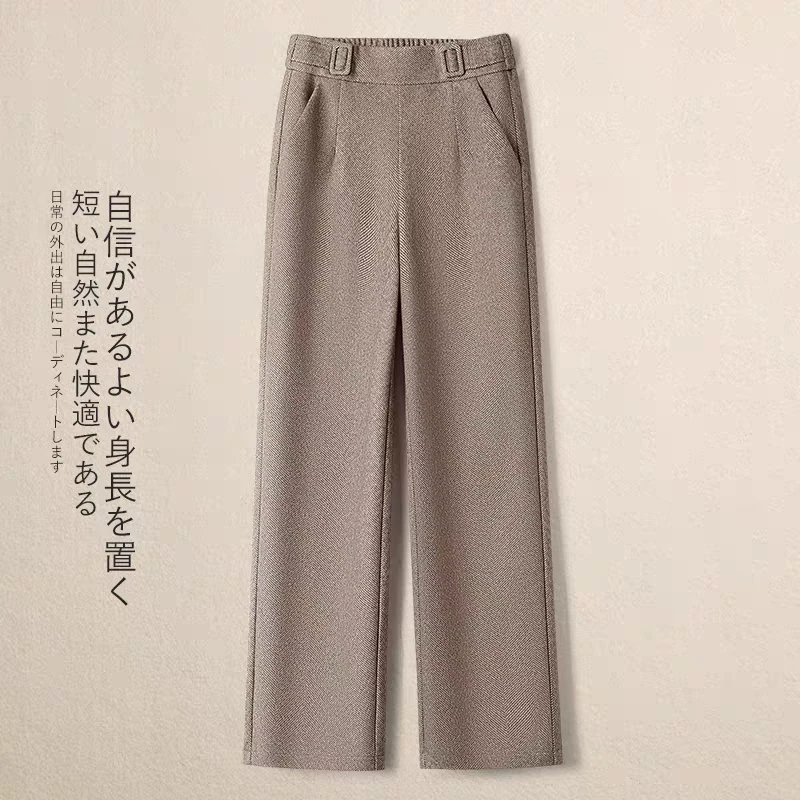 时尚百搭羊绒高腰直筒窄版阔腿裤3016
