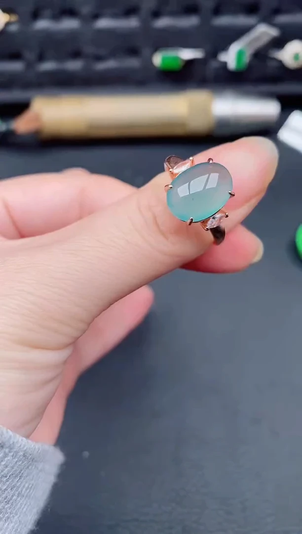 银S925镶嵌戒指翡翠天然a货翡翠539