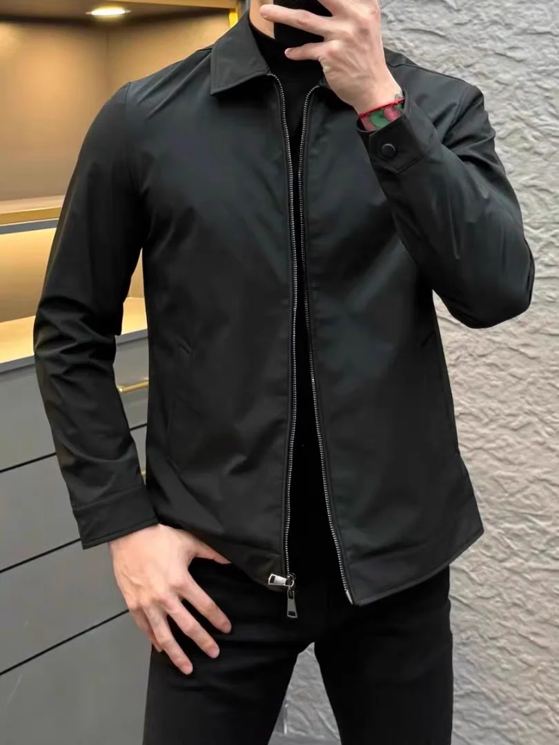无工艺秋季收口袖男纯色翻领夹克短款长袖春季时尚立领潮流