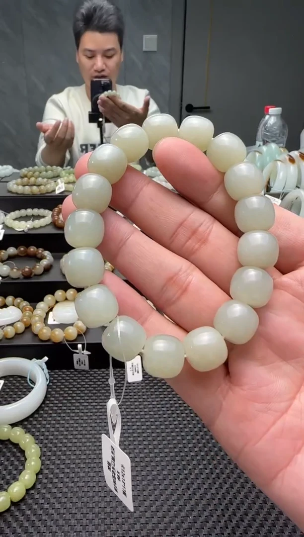 未镶嵌手串和田玉青白玉手串卡12X13