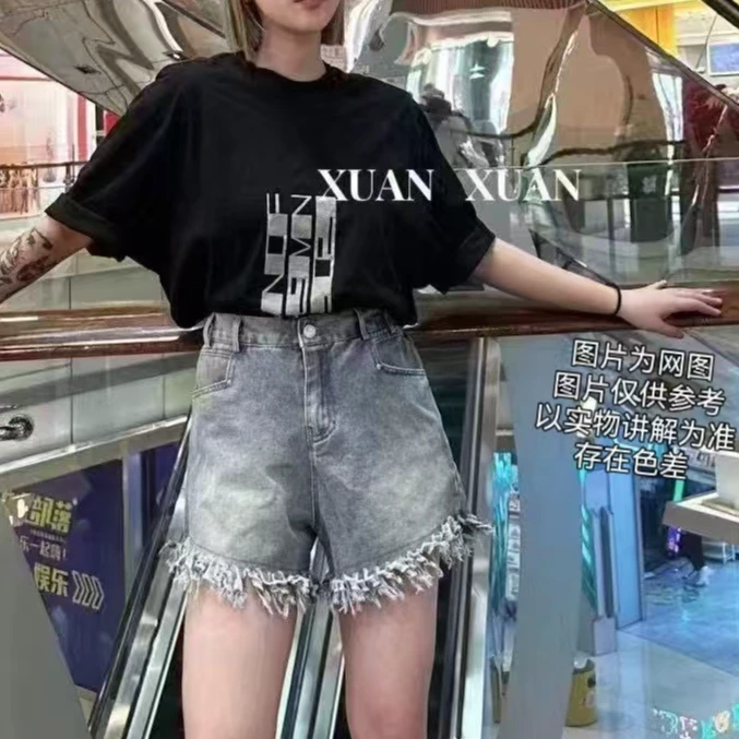2025夏季新款大码女装韩系辣妹风流苏毛边牛仔短裤