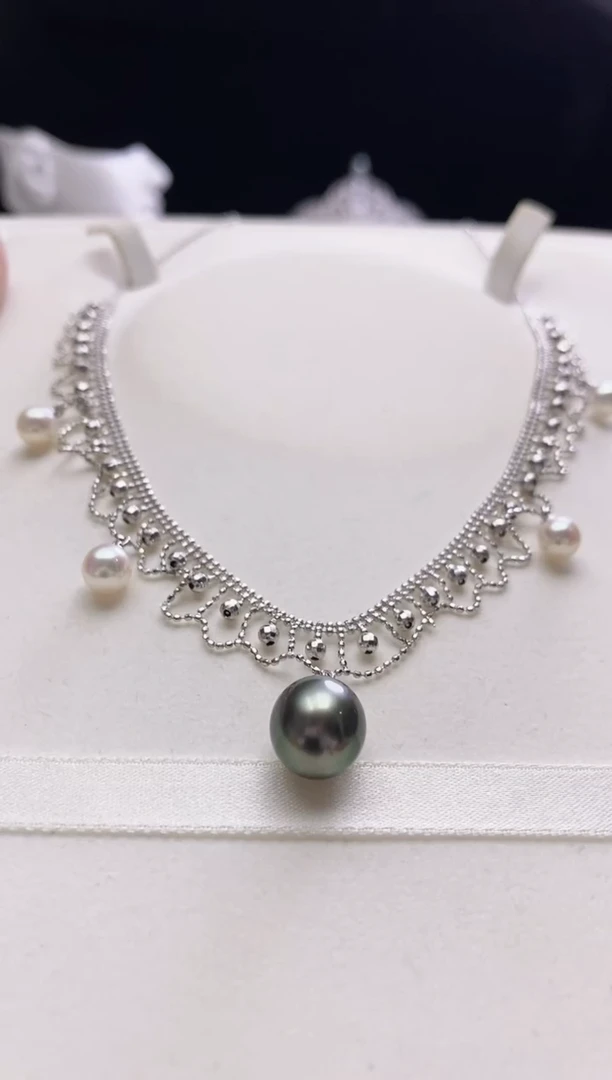 银S925镶嵌项链海水珍珠海水珍珠项链