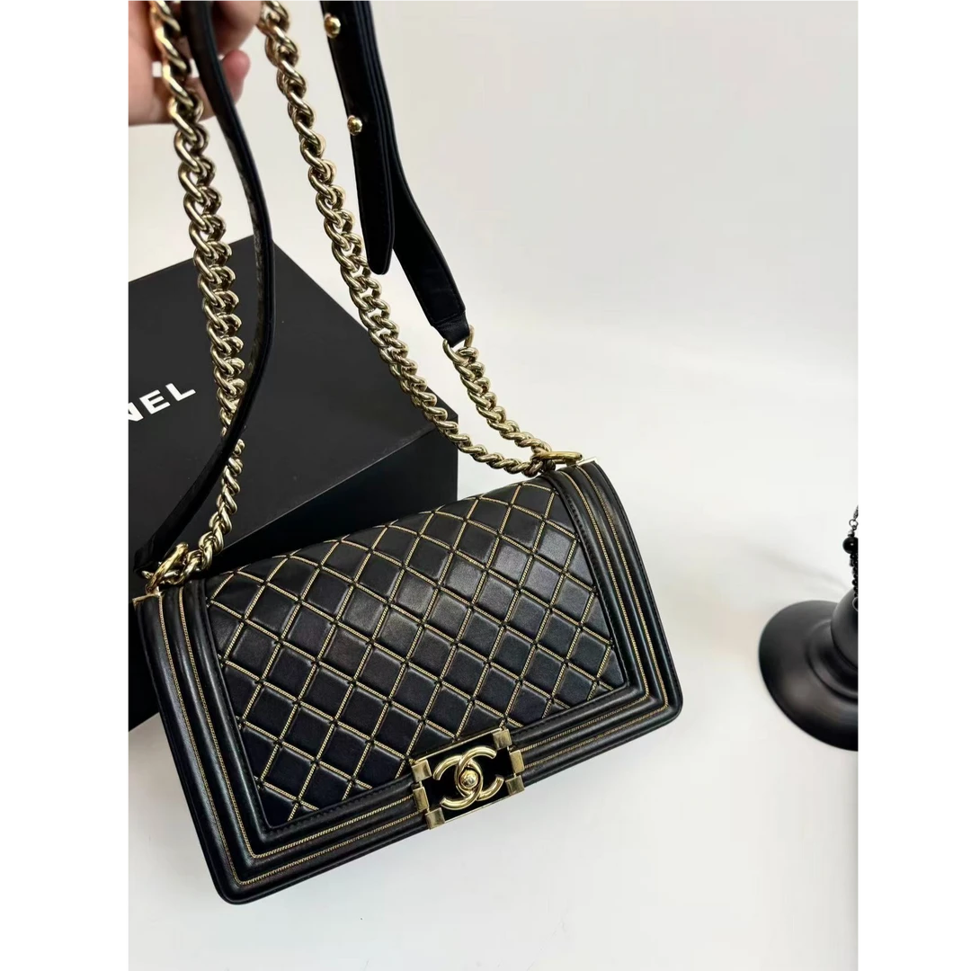 95新 Chanel/香奈儿 【小考拉】香奈儿 黑金leboy金属包边斜挎包