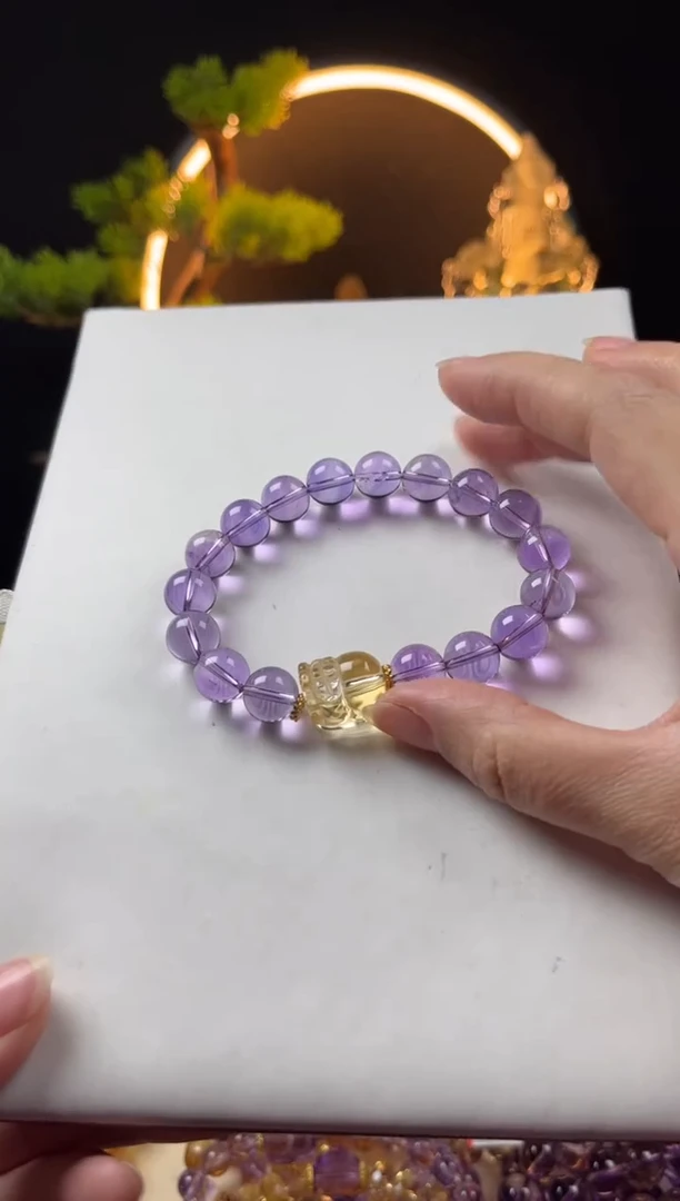 【闪购商品】水晶手链未镶嵌天然紫水晶搭貔貅手串10mm
