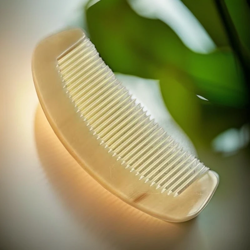 琦萱天然白牦牛角细齿长月梳防静电正宗加厚梳子便携按摩高贵梳