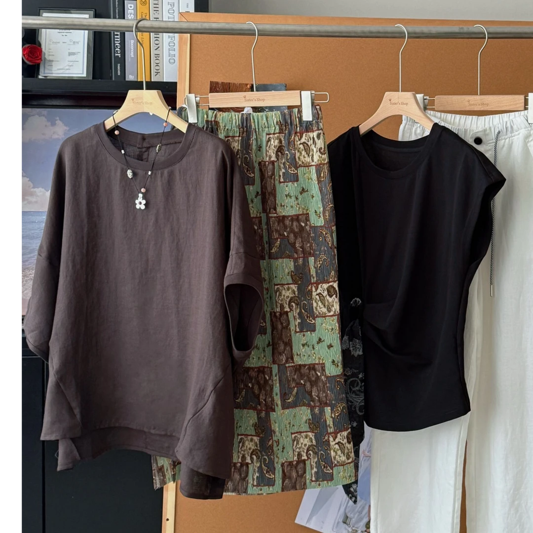 慵懒风麻料宽松休闲上衣