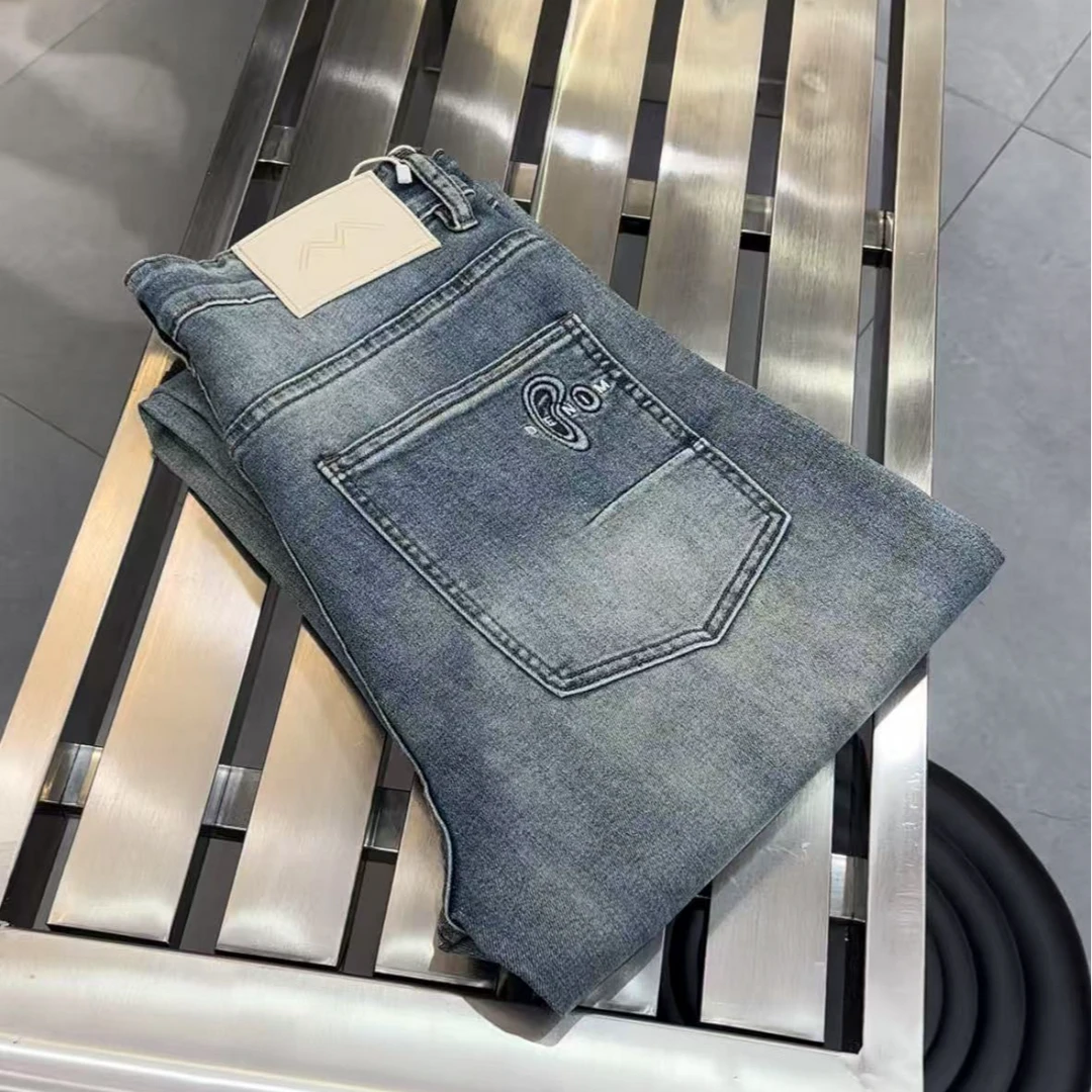 2025春季新款时尚男士浅蓝薄款小直筒牛仔裤