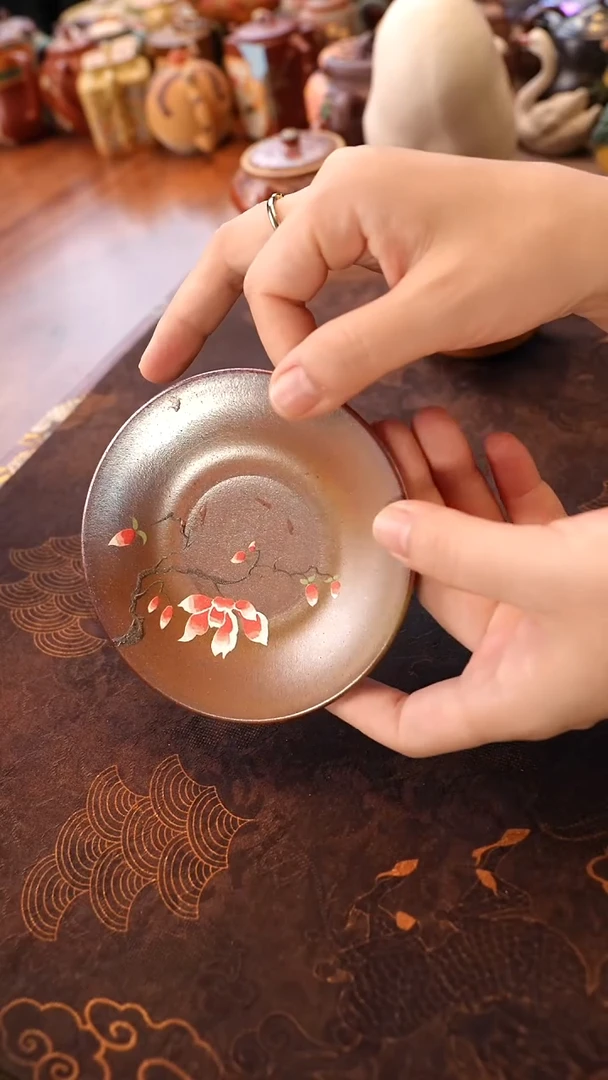 茶壶紫砂柴烧玉兰花杯垫