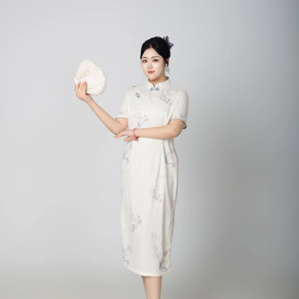 【沐花枝】大码女装夏新款复古显瘦提花立领旗袍连衣裙90089