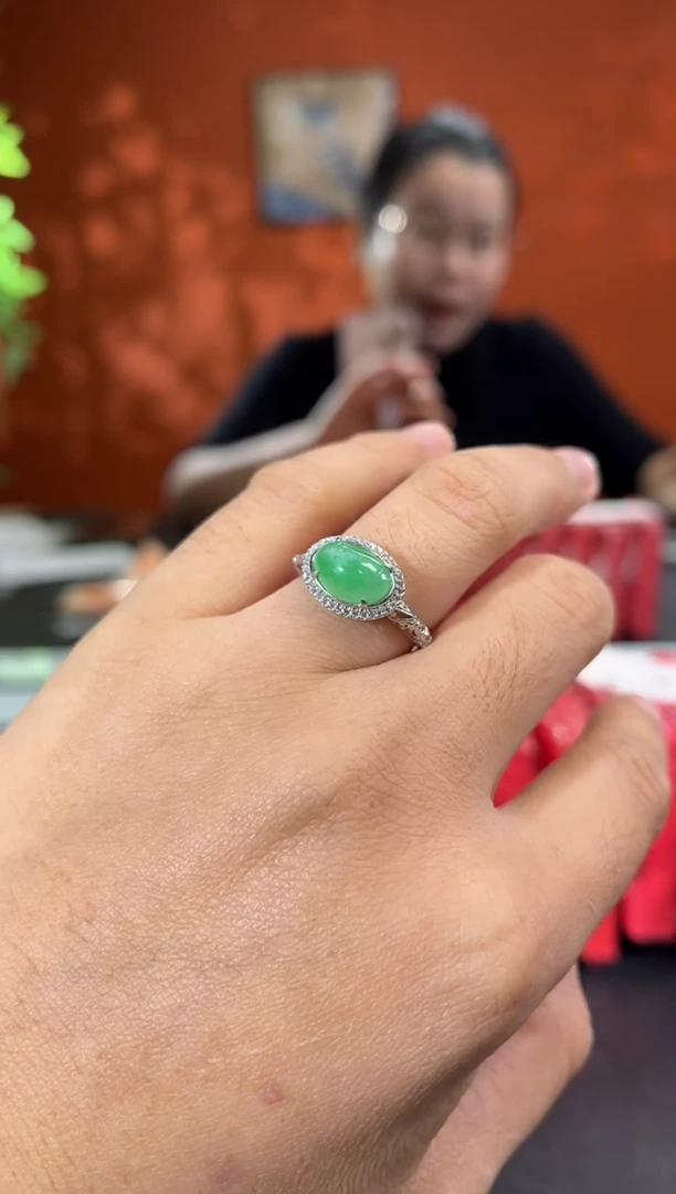银S925镶嵌戒指翡翠003855r