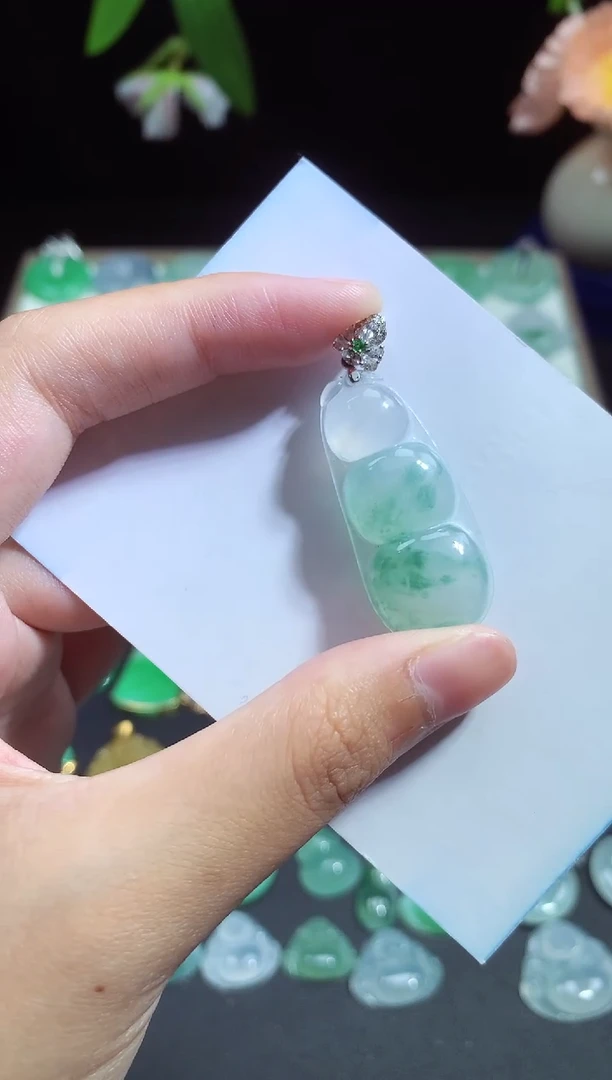 翡翠未镶嵌颈饰福豆