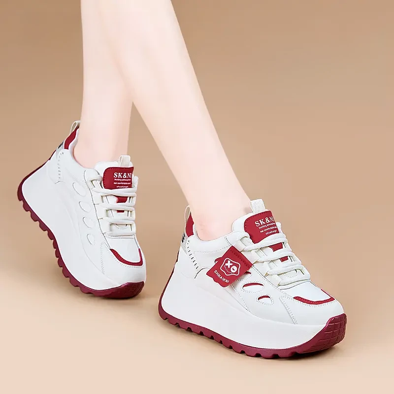 【7CM】2025春季新款休闲内增高厚底老爹鞋系带拼色学生鞋小单鞋女