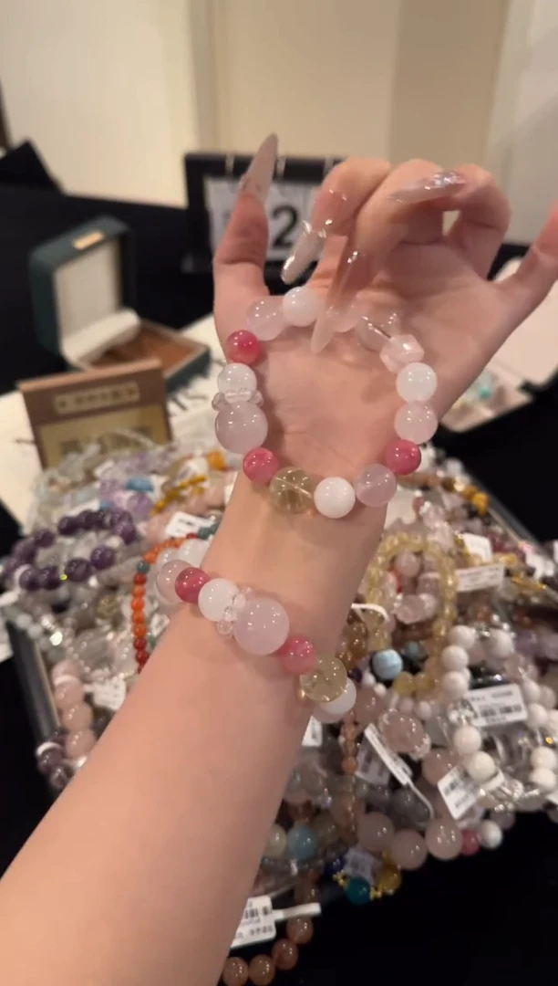水晶手串合金粉水晶多宝x2033