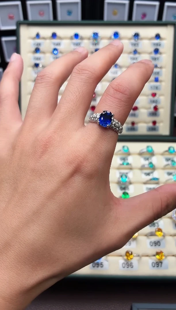 戒指蓝宝石银S925镶嵌333