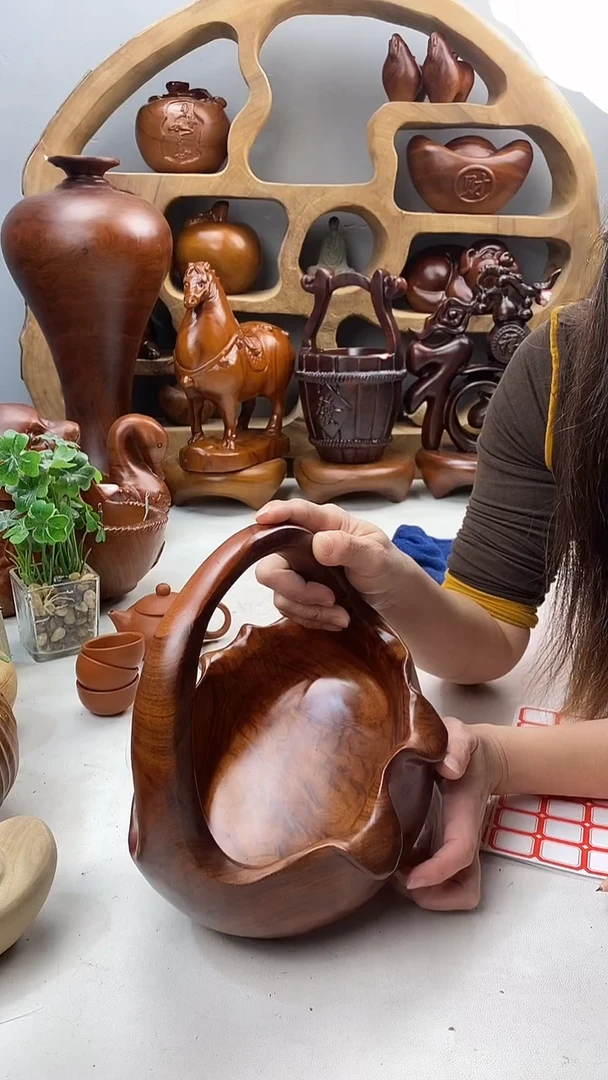 香樟木A18荷叶小提篮/尺寸