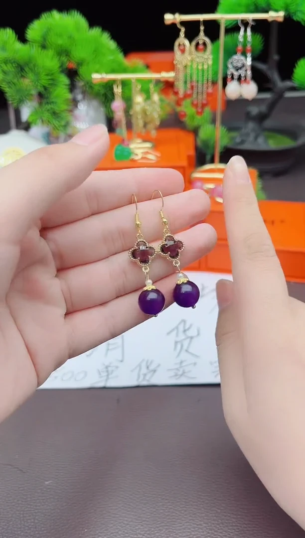 【闪购商品】玛瑙/玉髓耳钉银S925镶嵌112000