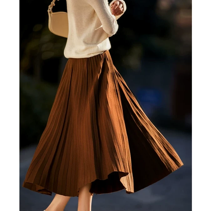 笑涵阁 优雅浪漫显瘦百褶中长半裙女25年春 ZQC560299AG