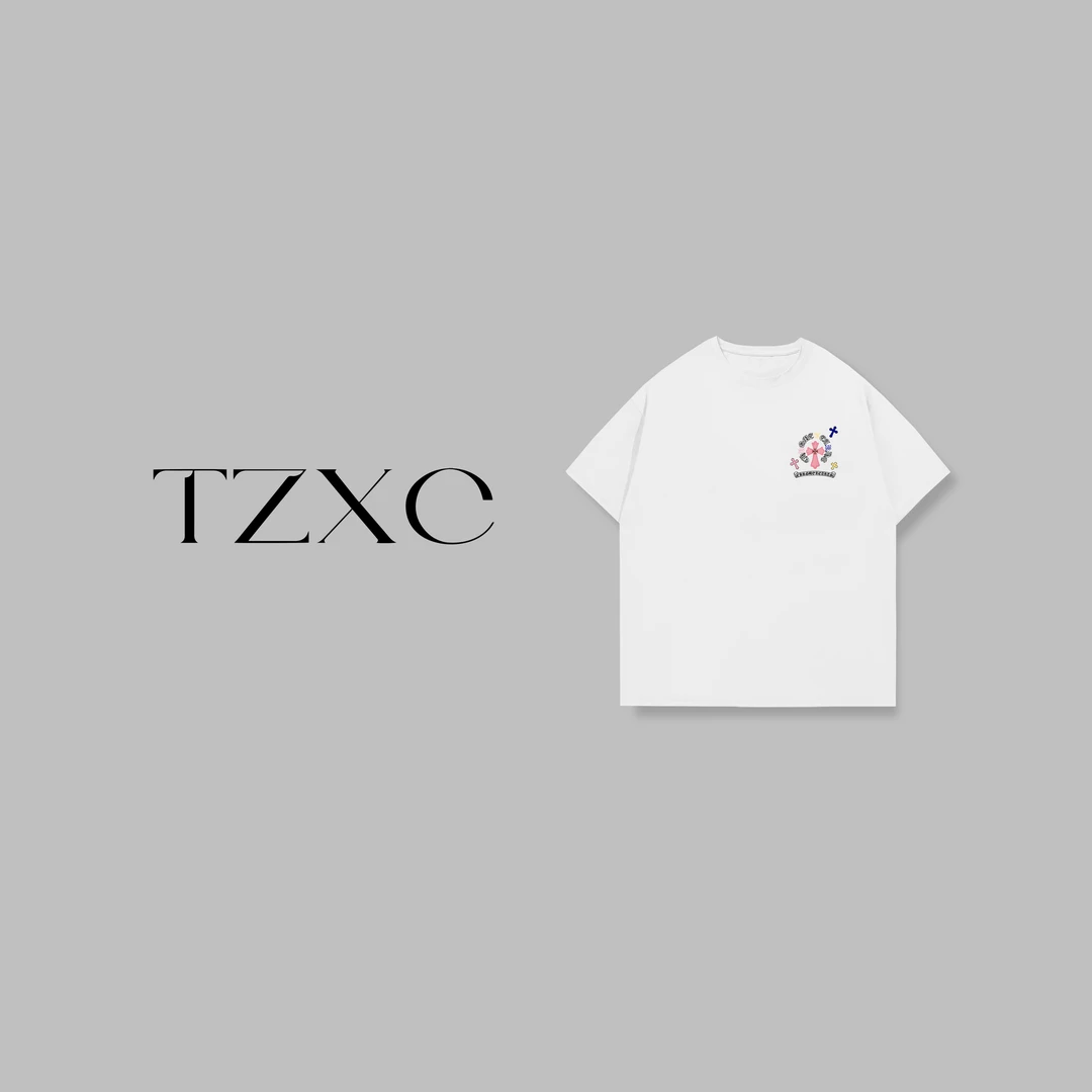 NZ-T139【粉色十字】粉色十字经典设计款轻奢新款女装圆领T恤