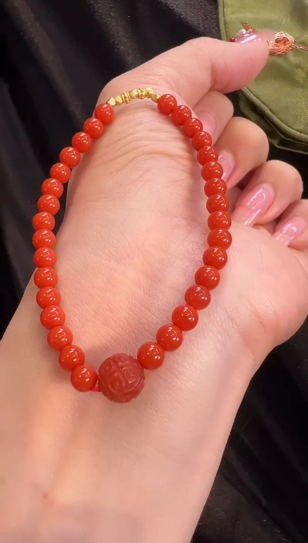 【闪购商品】南红玛瑙手链18K金镶嵌手串