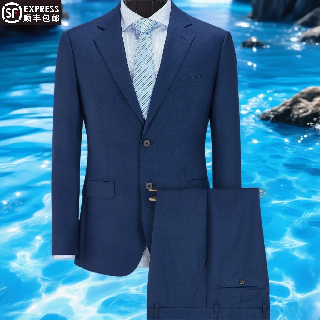 汤米羊毛西服套装男士商务职业正装新郎结婚礼服修身西装男士套装