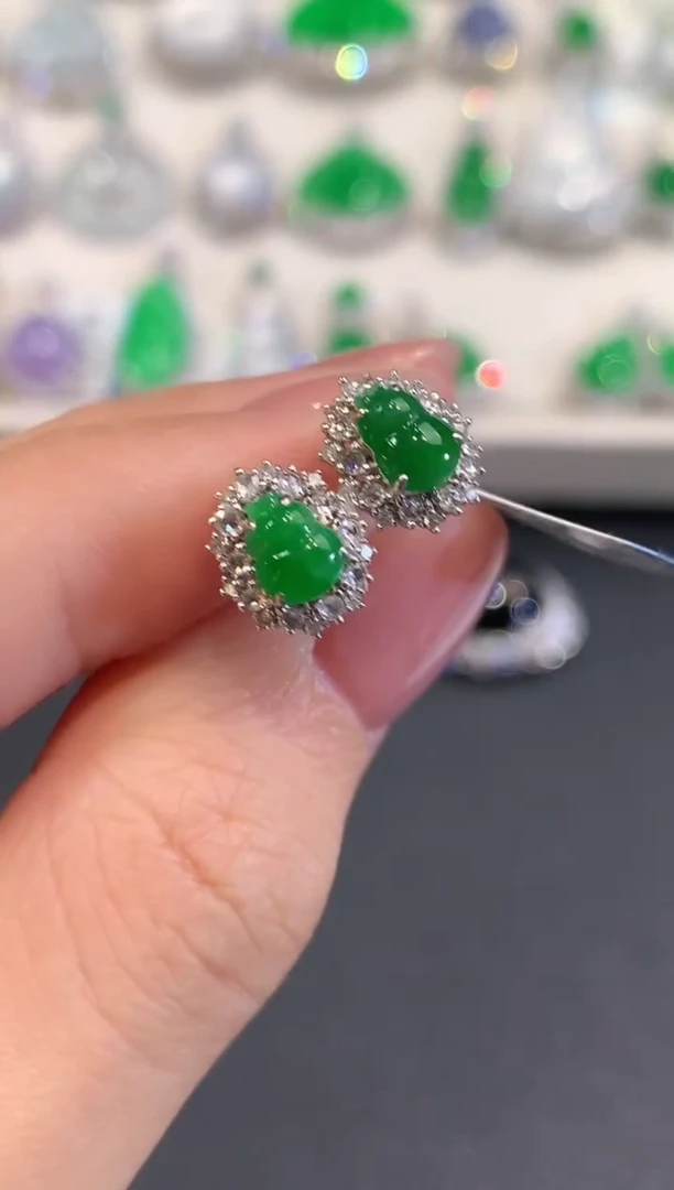 18K金镶嵌翡翠耳饰a109多样性一件发货