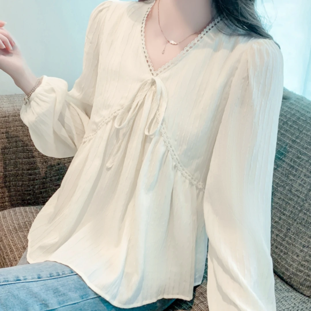 2025春季新款长袖衬衫女女装别致小衫遮肚子洋气法式气质早秋上衣