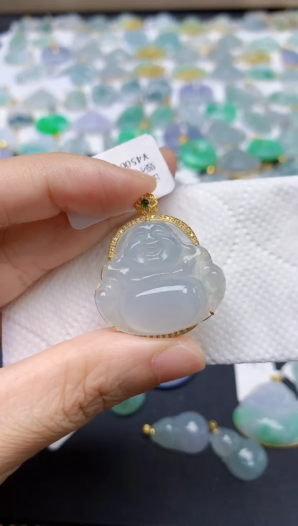 翡翠18K金镶嵌颈饰天然缅甸A货翡翠