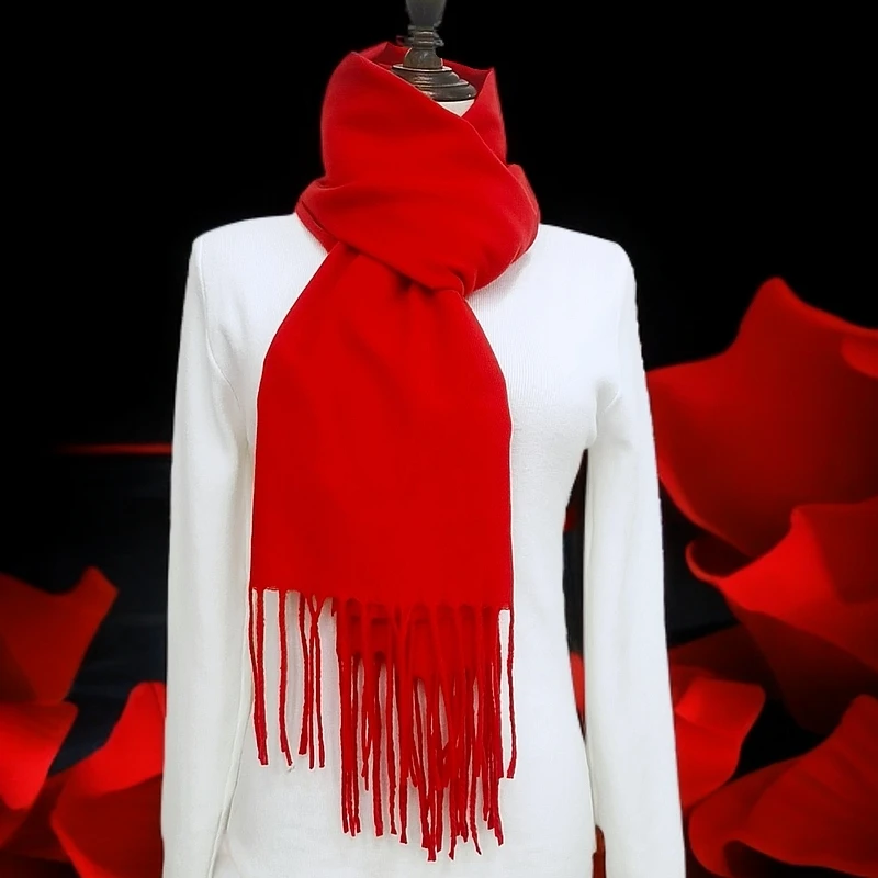 品牌高档新春过年专用新款围巾200cm*30cm绒感红色氛围感喜庆长款