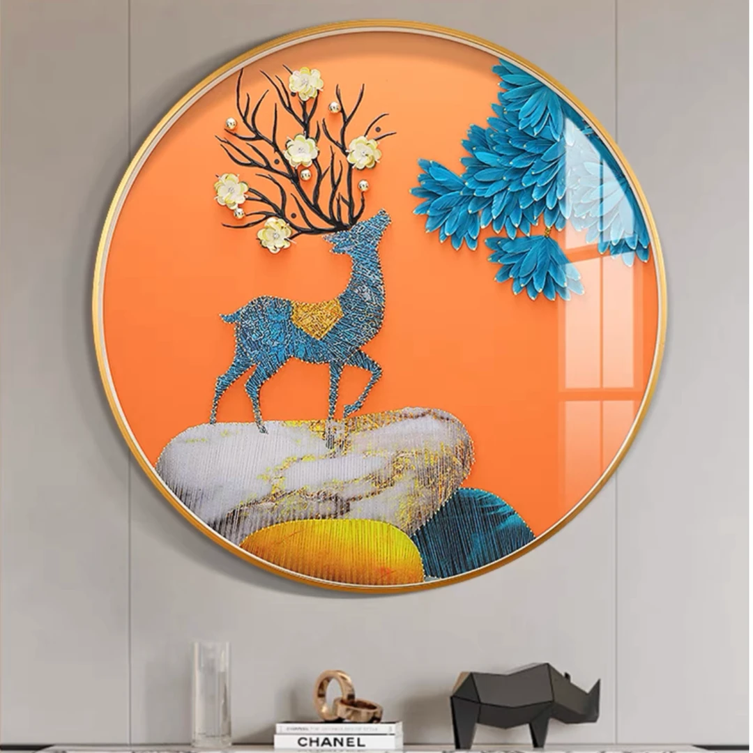 益师傅立体实物装饰画玄关挂画现代轻奢走廊餐厅画福鹿高升鹿303