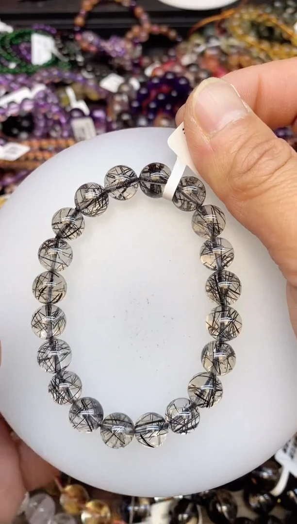 【闪购商品】水晶手链未镶嵌b45 黑发9mm+