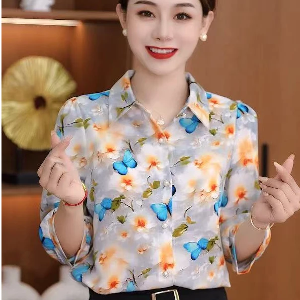 2025春季新款女装衬衣印花时尚洋气显瘦遮肉气质减龄花衬衣衬衫