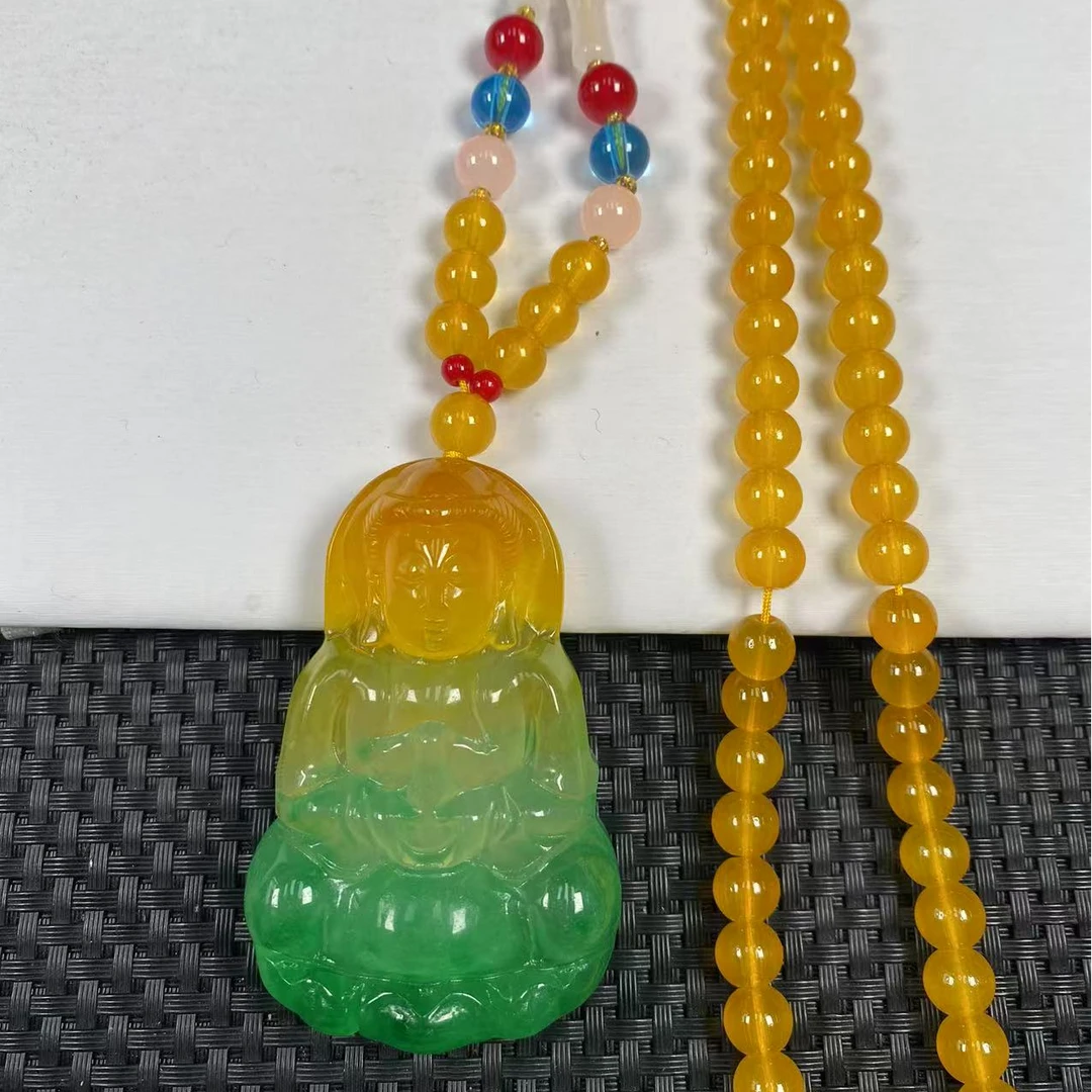 黄绿大观音雕刻牌男女款时尚百搭奇