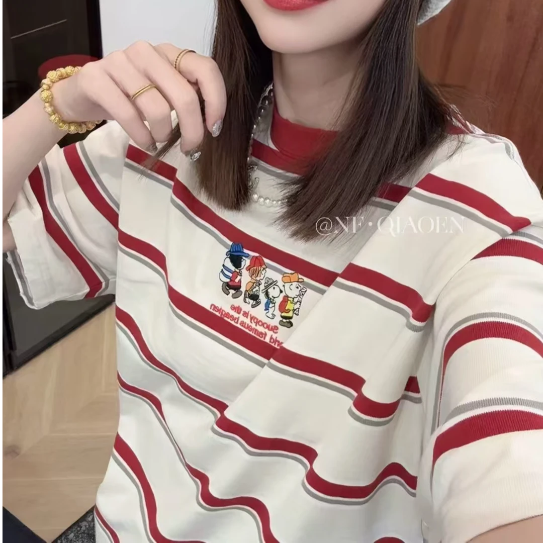 2518-拼接刺绣字母针织圆领百搭亲子短袖夏季情侣T恤潮流韩版套装