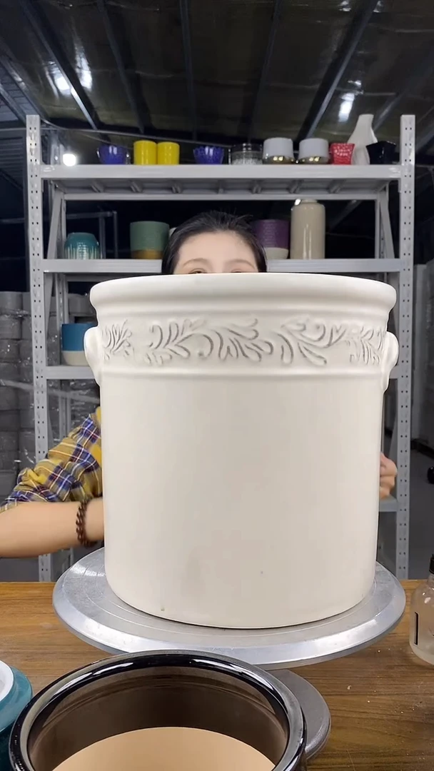 默认打孔陶瓷花盆宽高25-25微瑕