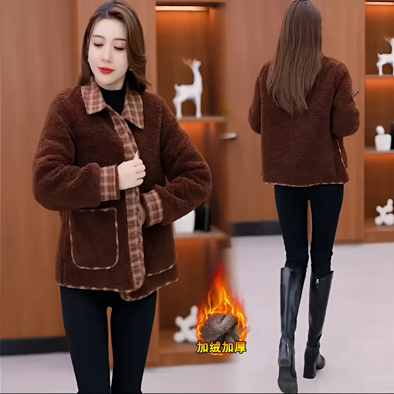 颗粒绒外套妈妈时尚卫衣加绒保暖洋气上衣中老年人衣服妈妈秋冬装