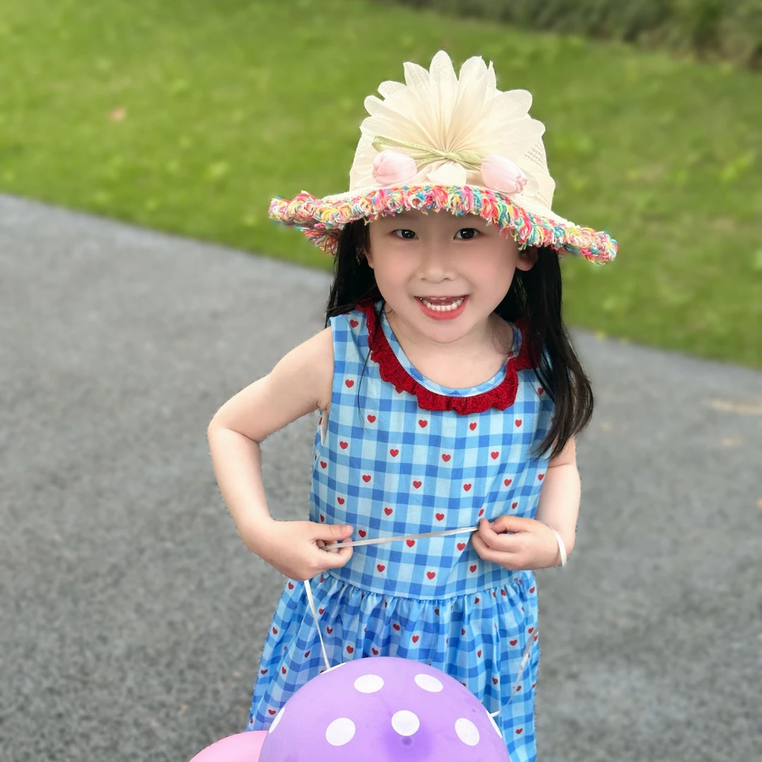 海边度假帽子女童甜美草帽郁金香遮阳防晒夏季多巴胺透气户外出游